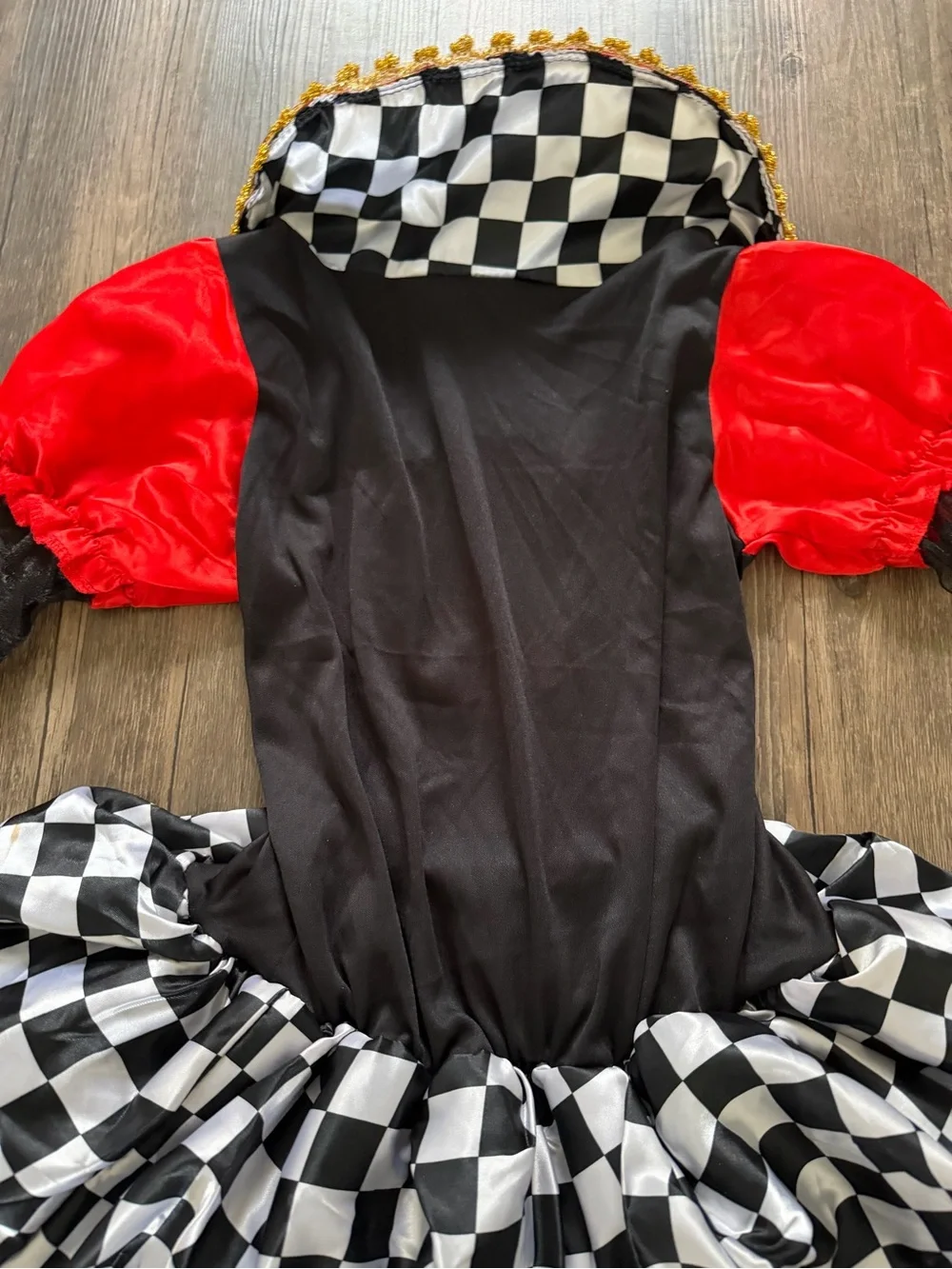 Teens Queen of Hearts Costume Red Black Checkerboard Layered Dress Halloween 14